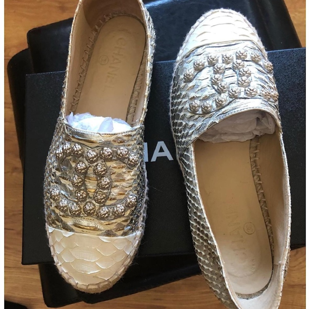 Chanel Silver Python Espadrille Shoes With Luxuri… - image 6